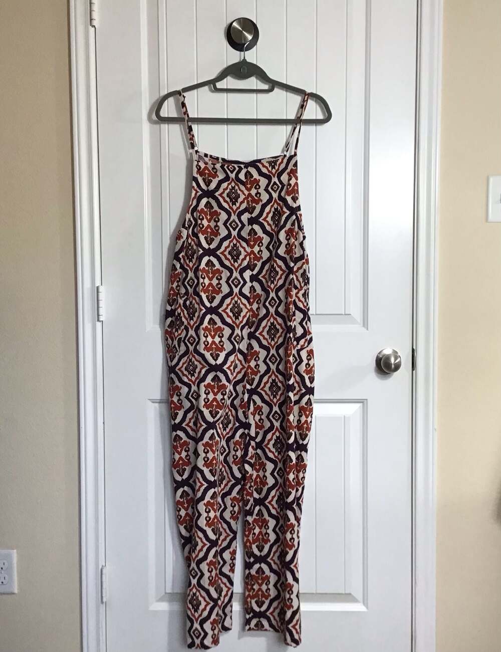 Geometric Print Square-Neck Wide Leg Sleeveless Jumpsuit with Pockets XL - Picture 5 of 10